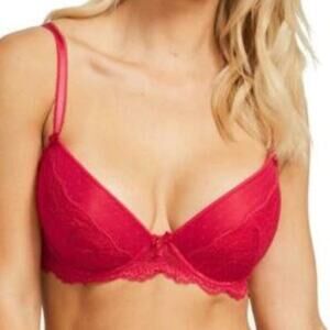 NEW Fig Leaves Juliette Lace Plunge Bra sz 38FF Red Underwire Bra
